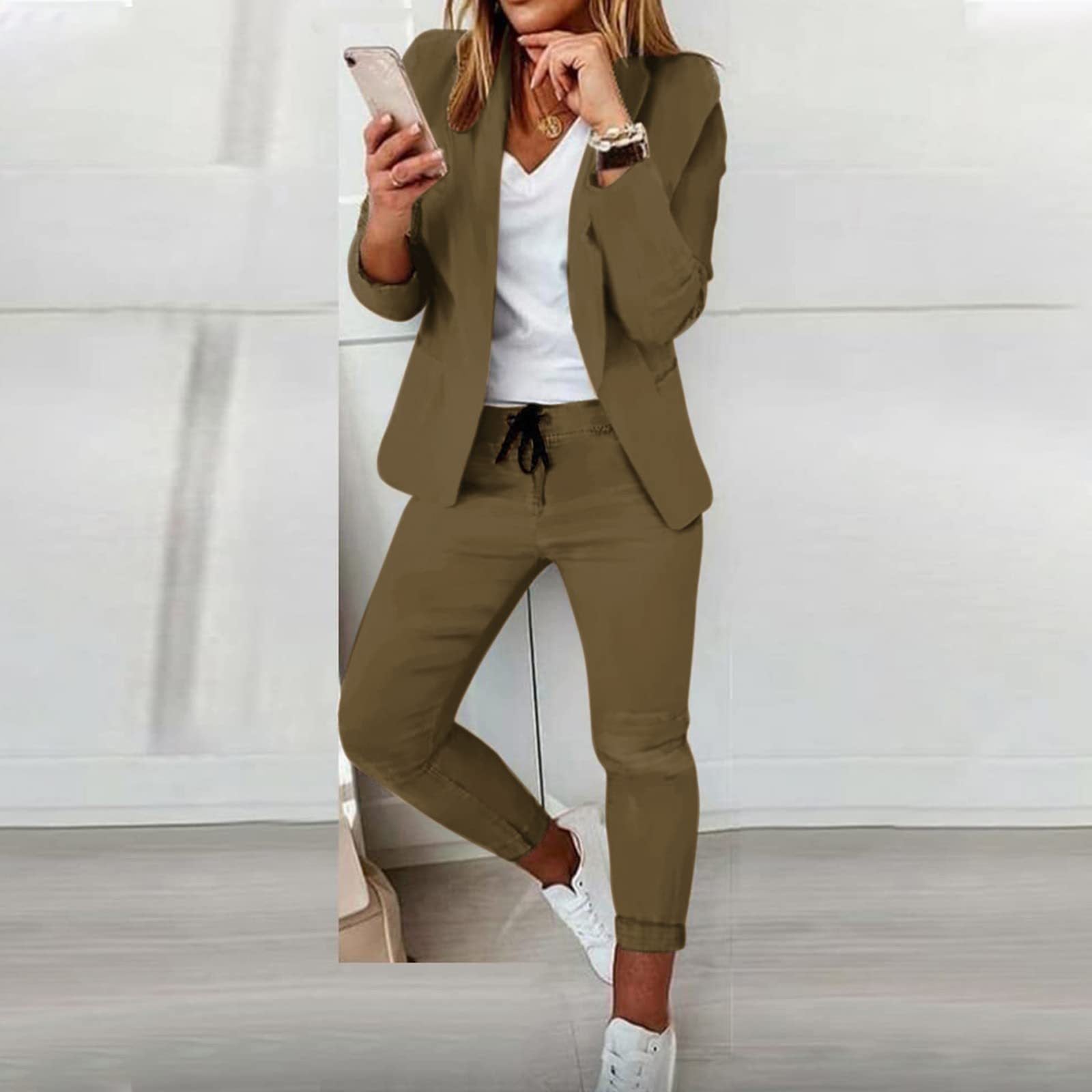 Women’s Two-Piece Suit Set | Modern Tailored Blazer & Drawstring Waist Trousers | Comfortable Fit | Versatile Casual Wear
