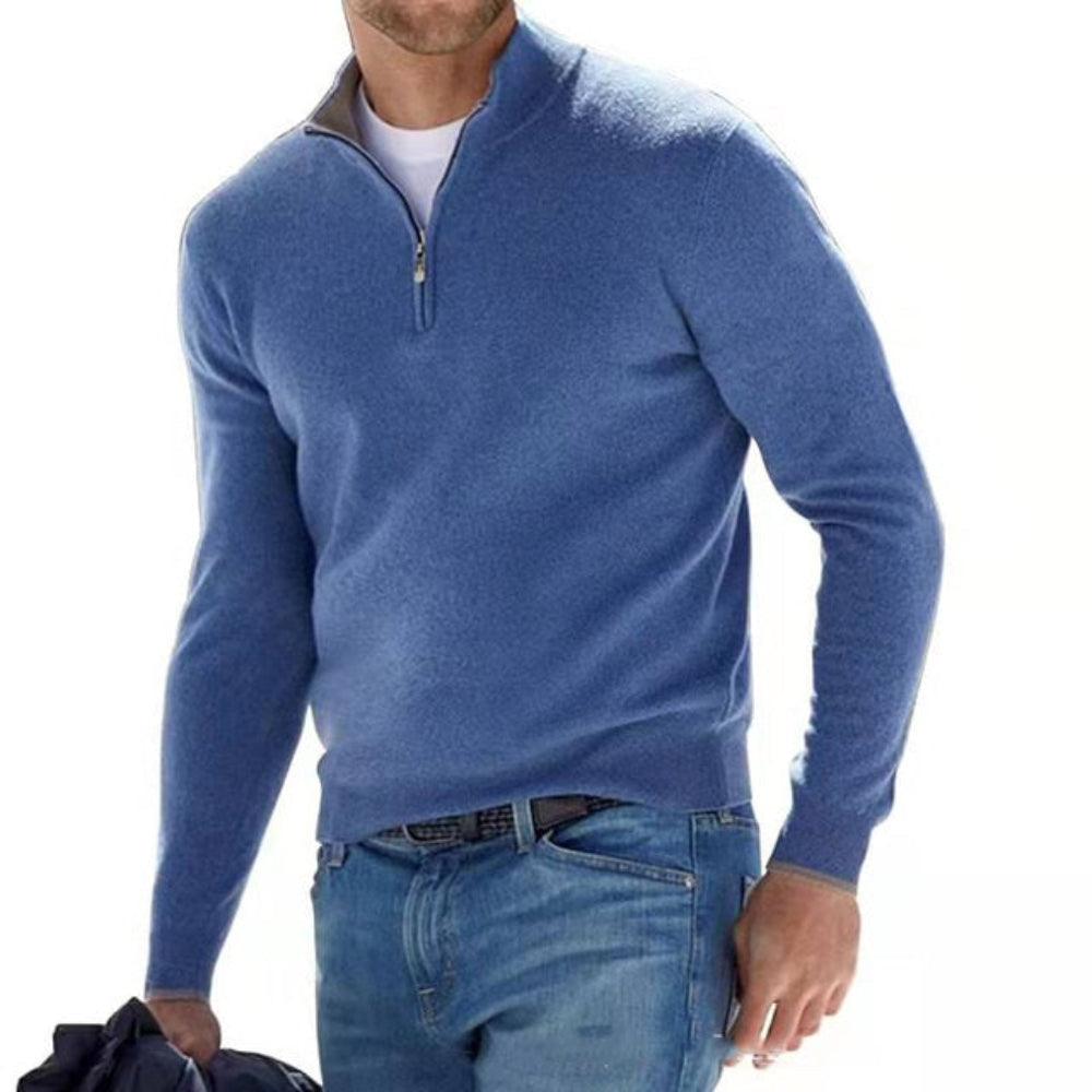 Men's Contemporary V-Neck Zip-Up Sweater for All Seasons