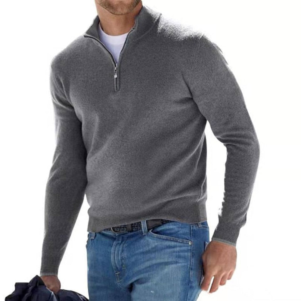 Men's Contemporary V-Neck Zip-Up Sweater for All Seasons