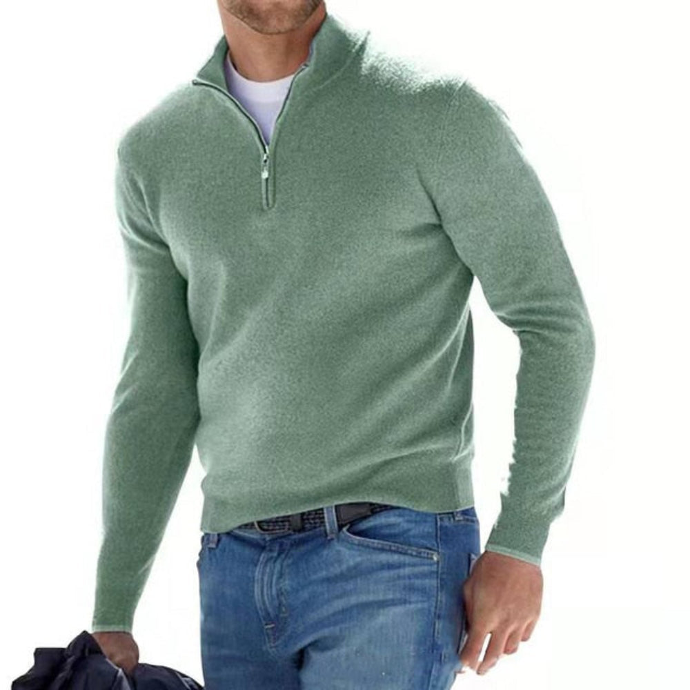 Men's Contemporary V-Neck Zip-Up Sweater for All Seasons
