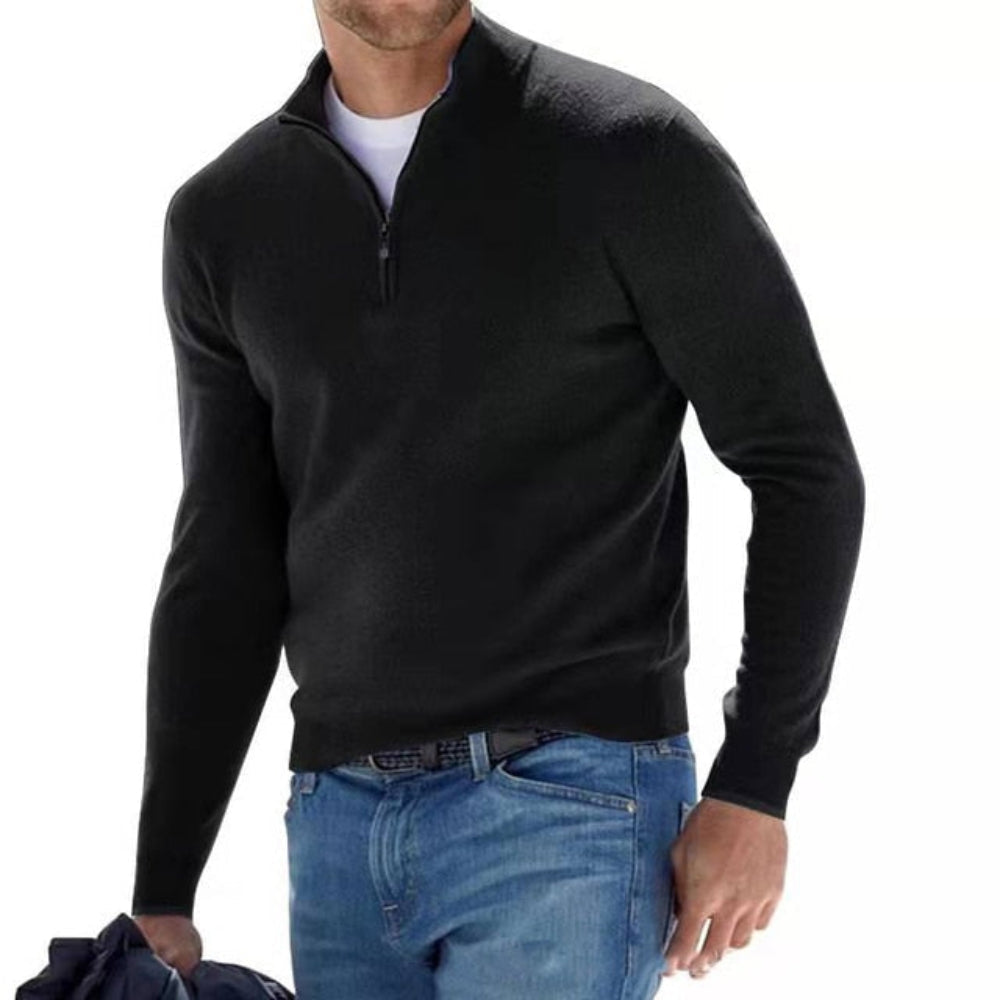 Men's Contemporary V-Neck Zip-Up Sweater for All Seasons