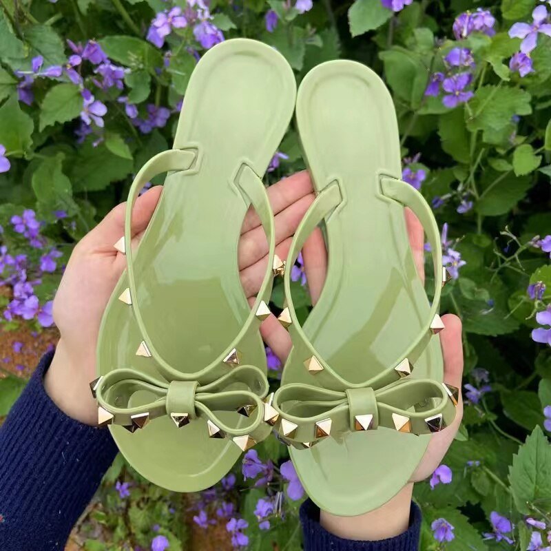 Women's Flip-Flop Sandals | Studded Bow Detail | Rubber Material | Comfortable Fit