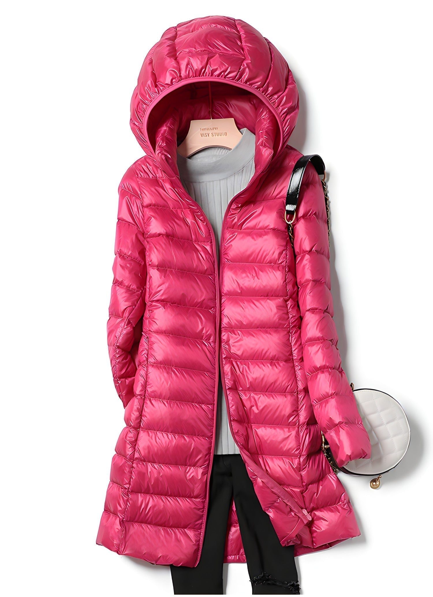Women’s Long Down Jacket | Lightweight Down & Quilted Design | Polyester & Cotton | Detachable Hood