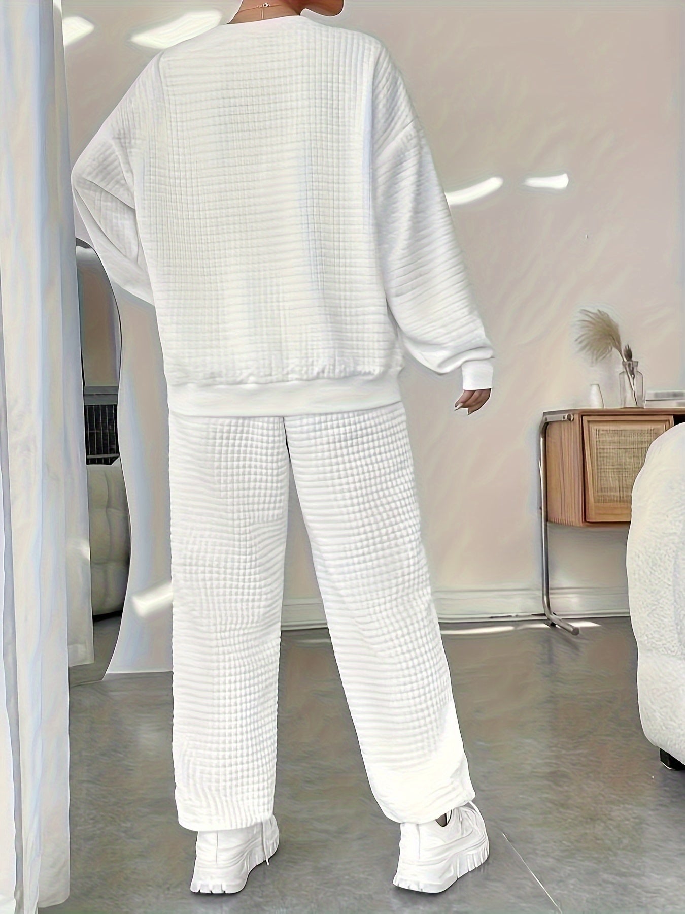 Waffle Knit Lounge Set | Relaxed Fit | Soft Stretch Comfort | Polyester