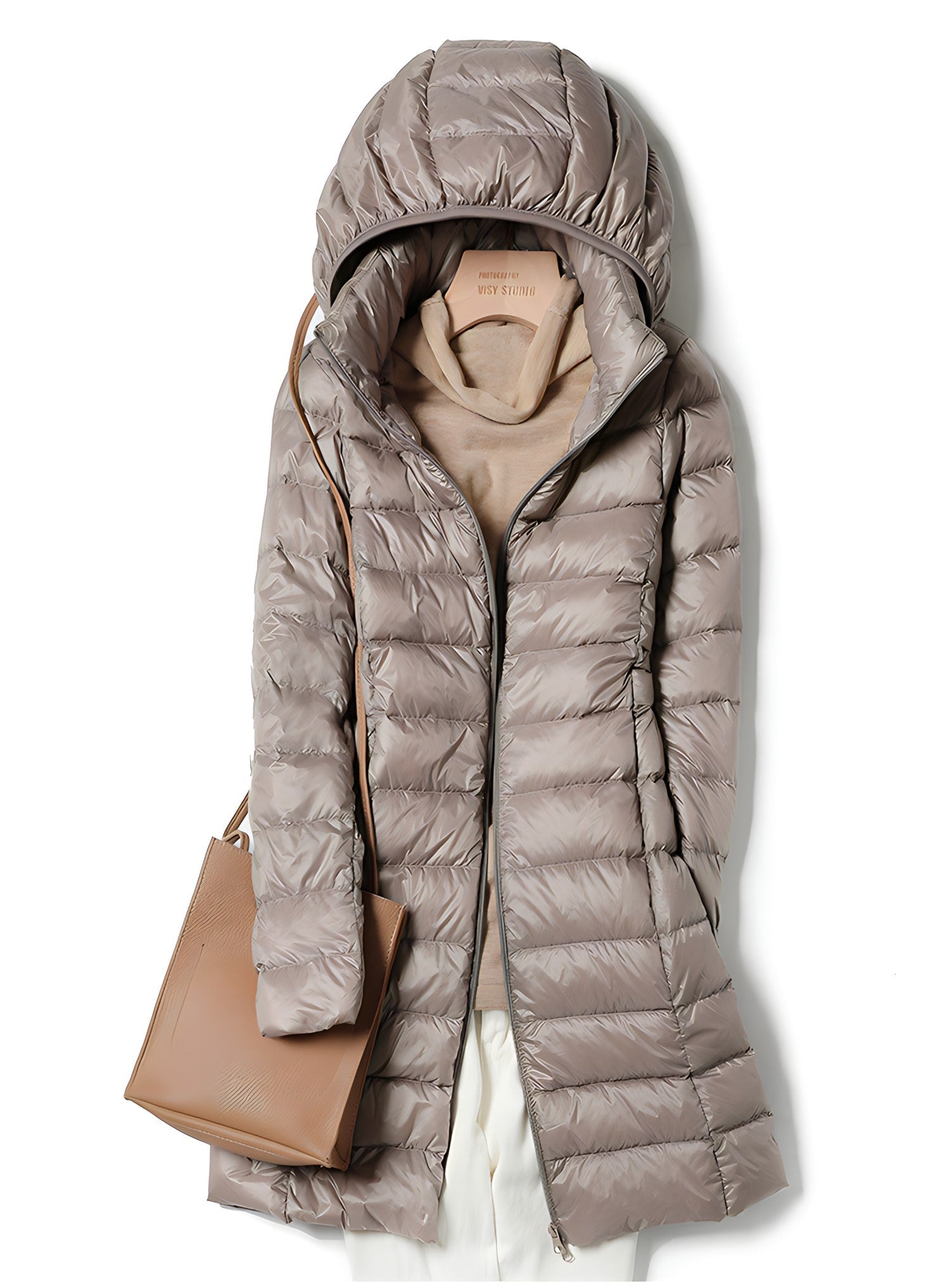 Women’s Long Down Jacket | Lightweight Down & Quilted Design | Polyester & Cotton | Detachable Hood
