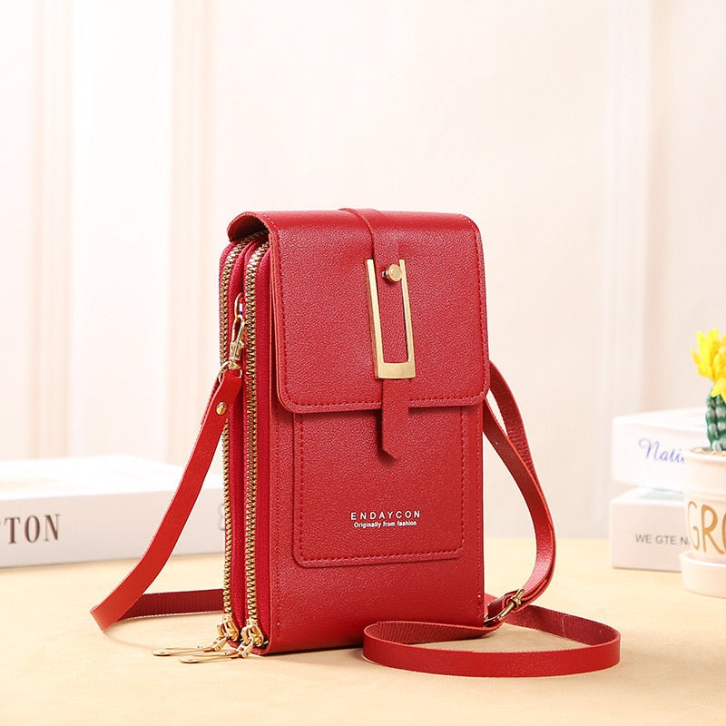 Women's Smartphone Clutch | Transparent Touchscreen Window | Leather-Look with Card Holder | Adjustable Crossbody Strap
