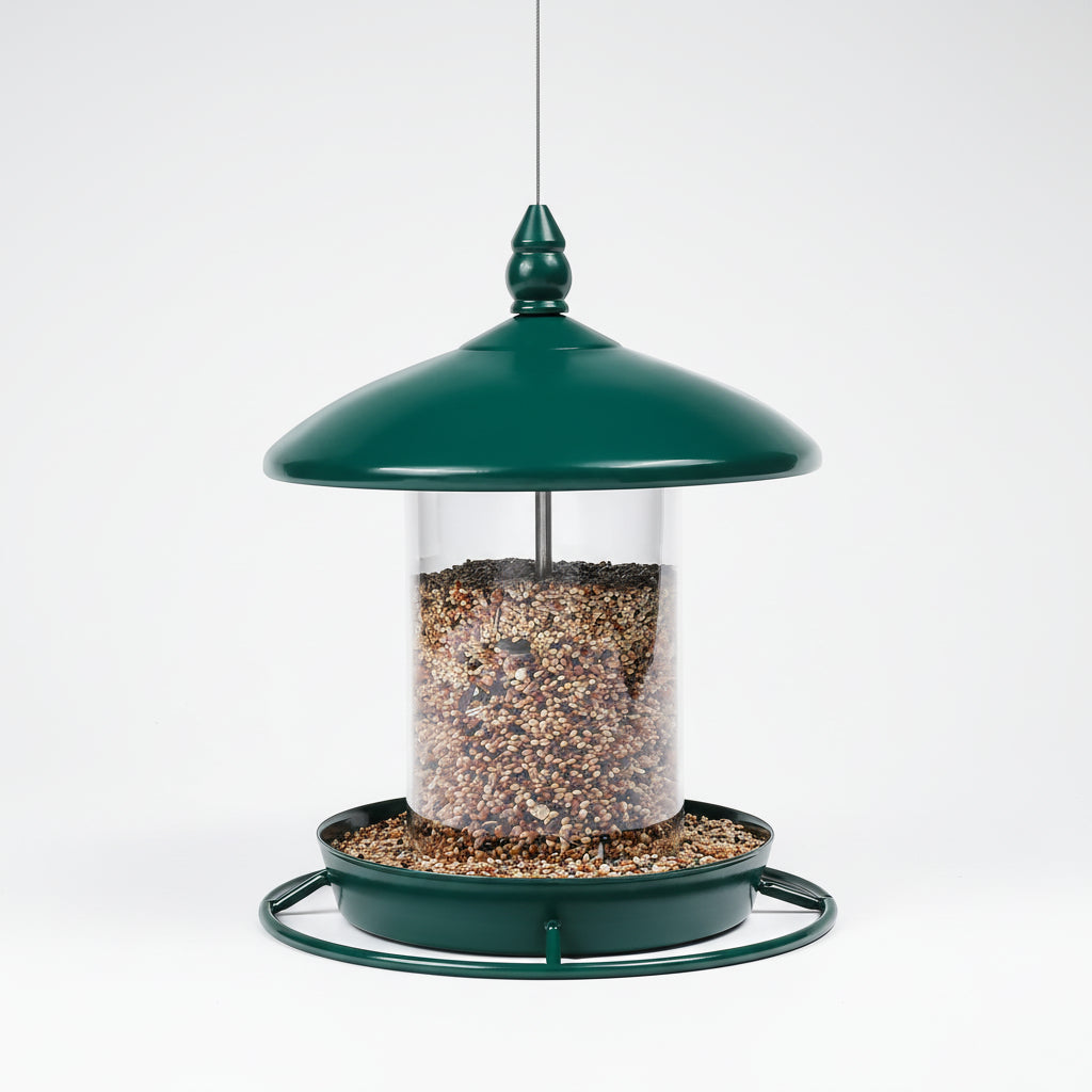 Reliable Avian Feeder Crafted from Durable Metal with Surrounding Perch