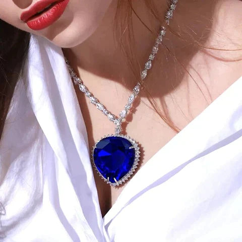 Radiant Heart Pendant Necklace in Silver with Blue Zirconia