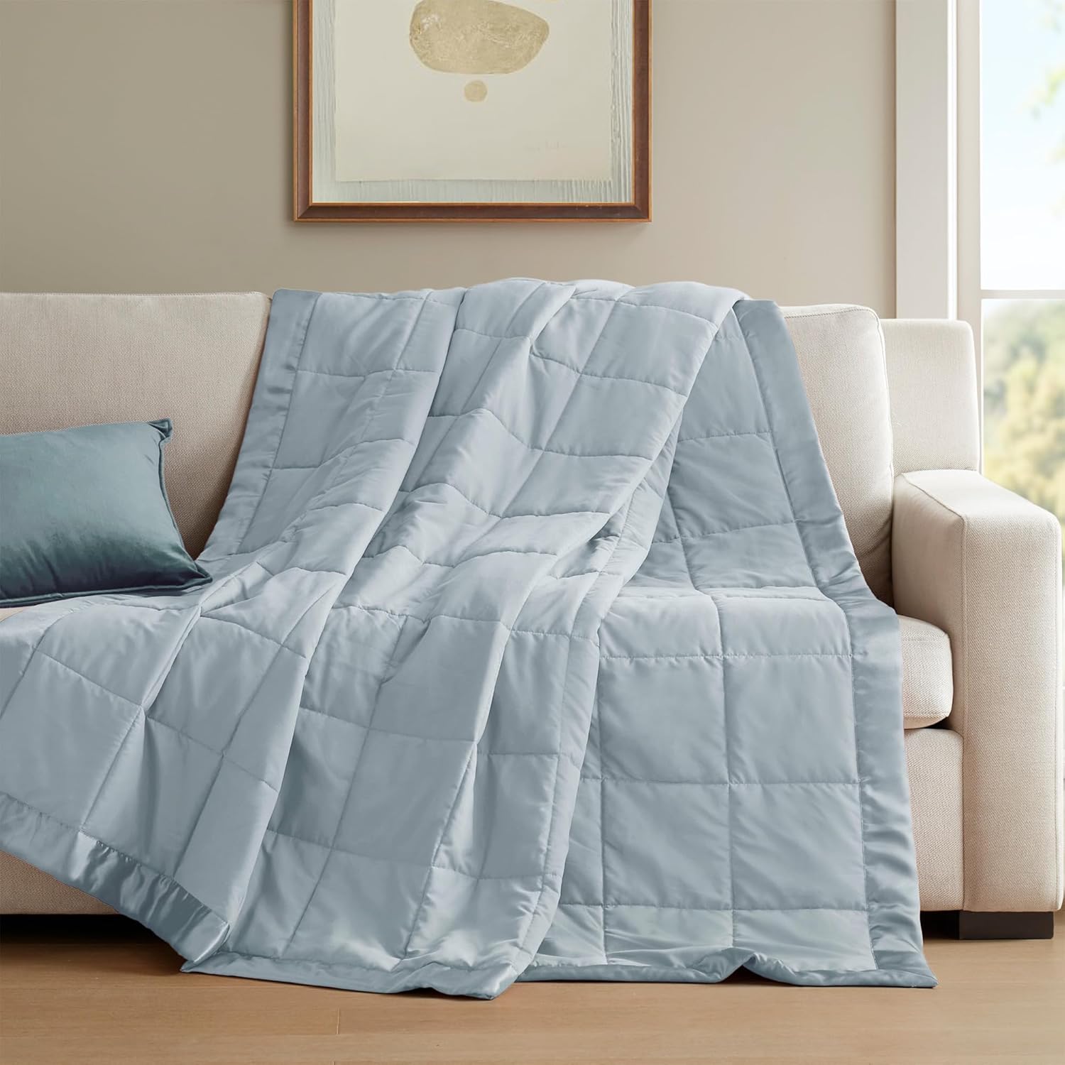 Lightweight Down Alternative Blanket with Moisture-Wicking – All Season Bed Cover with Satin Trim