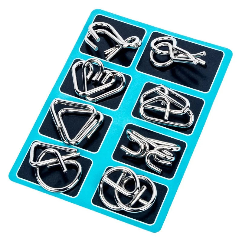 Set of 8 Metal Puzzle Rings - Brain Teaser Toys