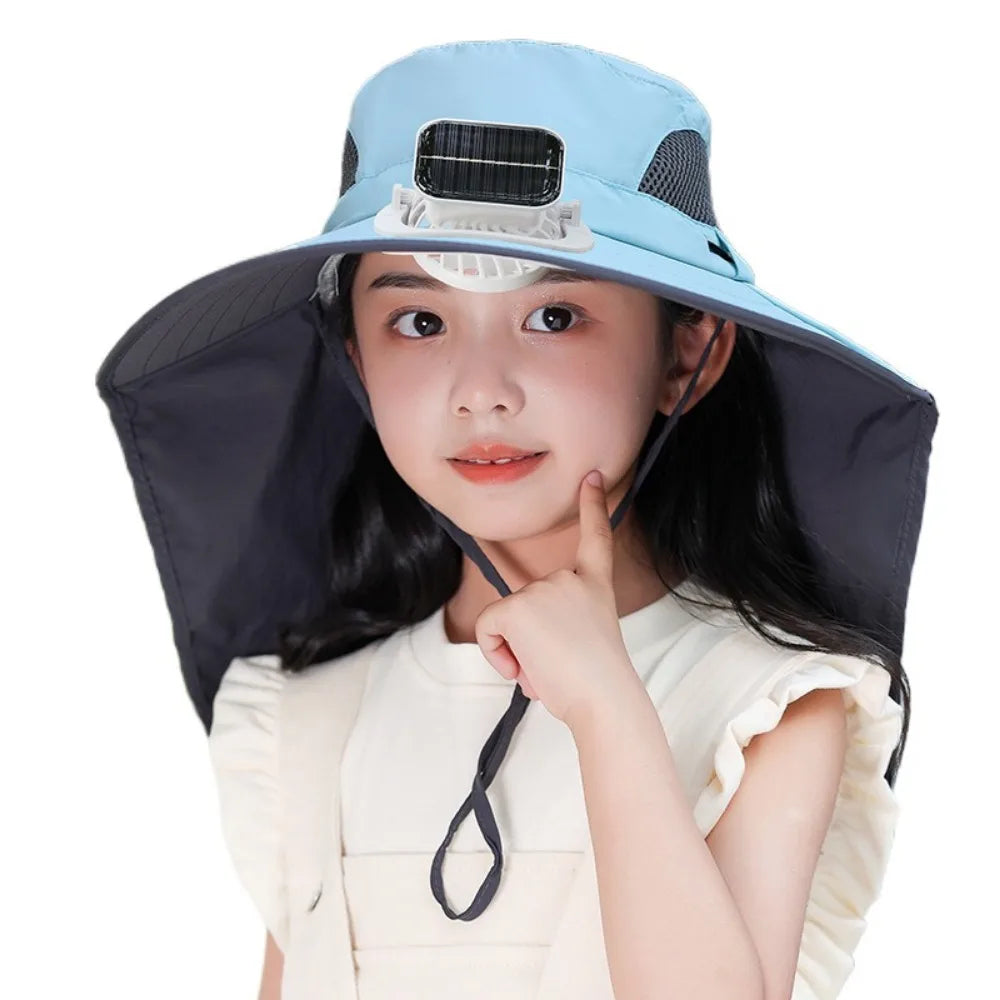 Kids' Sunshade Hat with Built-in Solar Cooling Fan