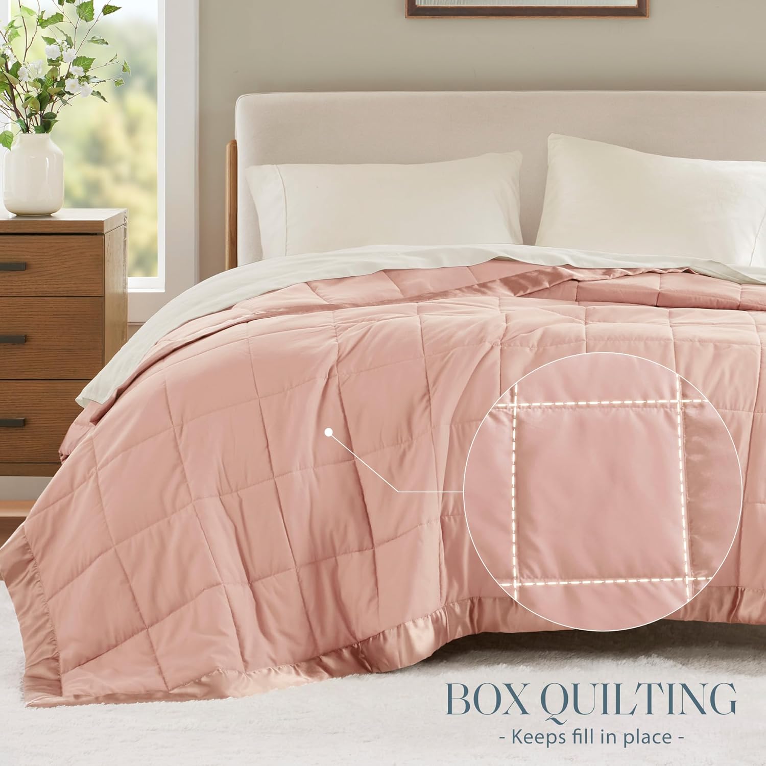 Lightweight Down Alternative Blanket with Moisture-Wicking – All Season Bed Cover with Satin Trim