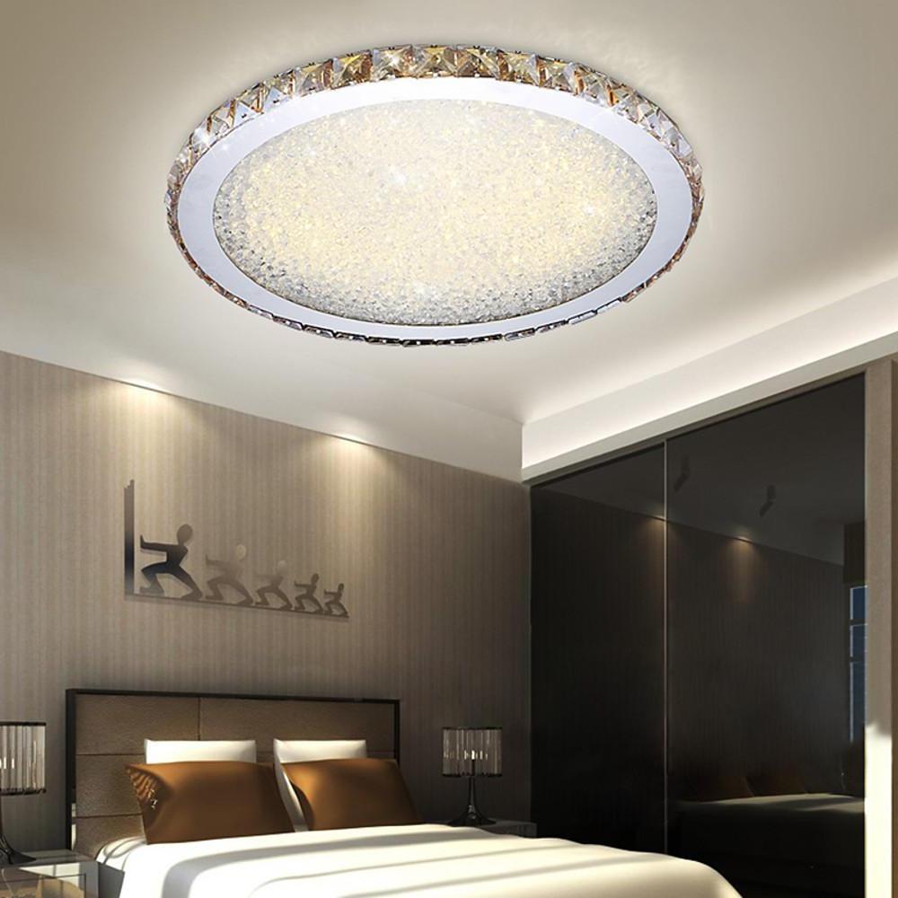 16'' Antique Painted Metal Crystal LED Modern Ceiling Light with Flush Mount Design