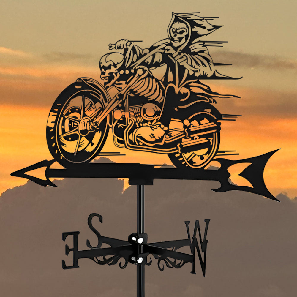 Skull Motorcycle Halloween Weathervane Stainless Steel Outdoor Decor