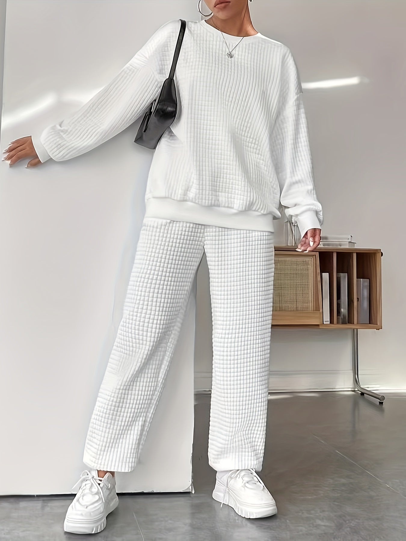 Waffle Knit Lounge Set | Relaxed Fit | Soft Stretch Comfort | Polyester