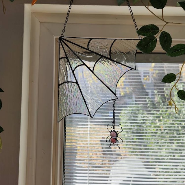 Halloween Acrylic Spiderweb Door Topper with Iridescent Glow Decor