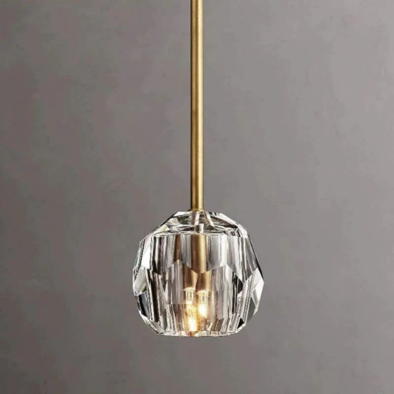 Liora — Crystal Glass Rod Pendant with Brass Accents