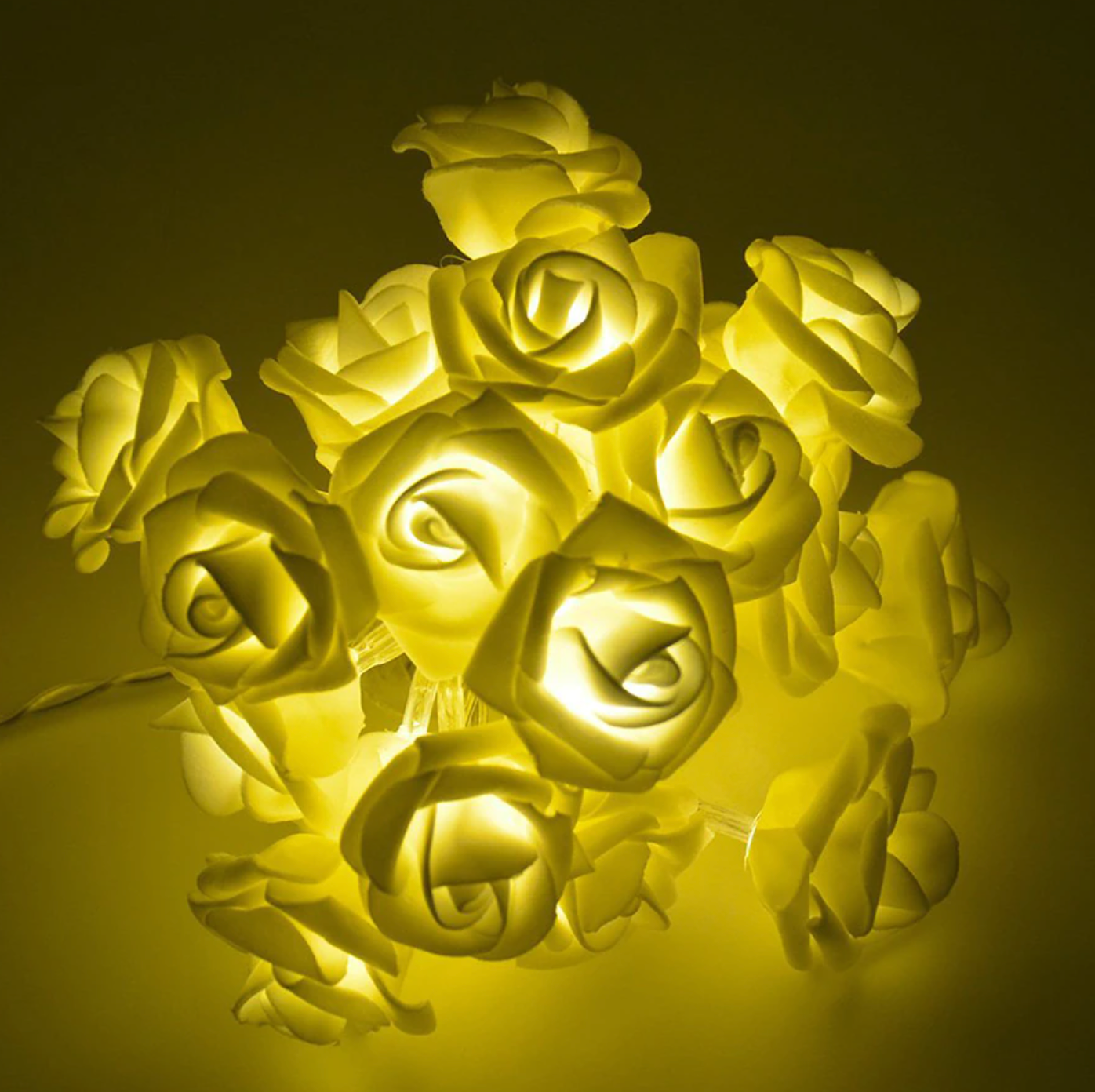 Warm White LED Rose String Lights - Battery Operated Flower Fairy Lights, 5-20ft, 10-40 LED Heads, White Foam or Frosted Roses, Romantic Indoor Decor