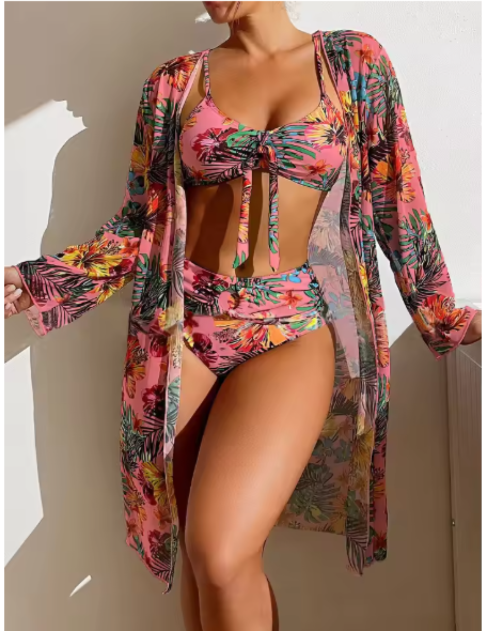 Women’s Two-Piece Bikini Swimsuit Set | Quick-Drying Four-Way Stretch Fabric | Padded & Fully Lined with Removable Pads | Sheer Kimono Cover-Up