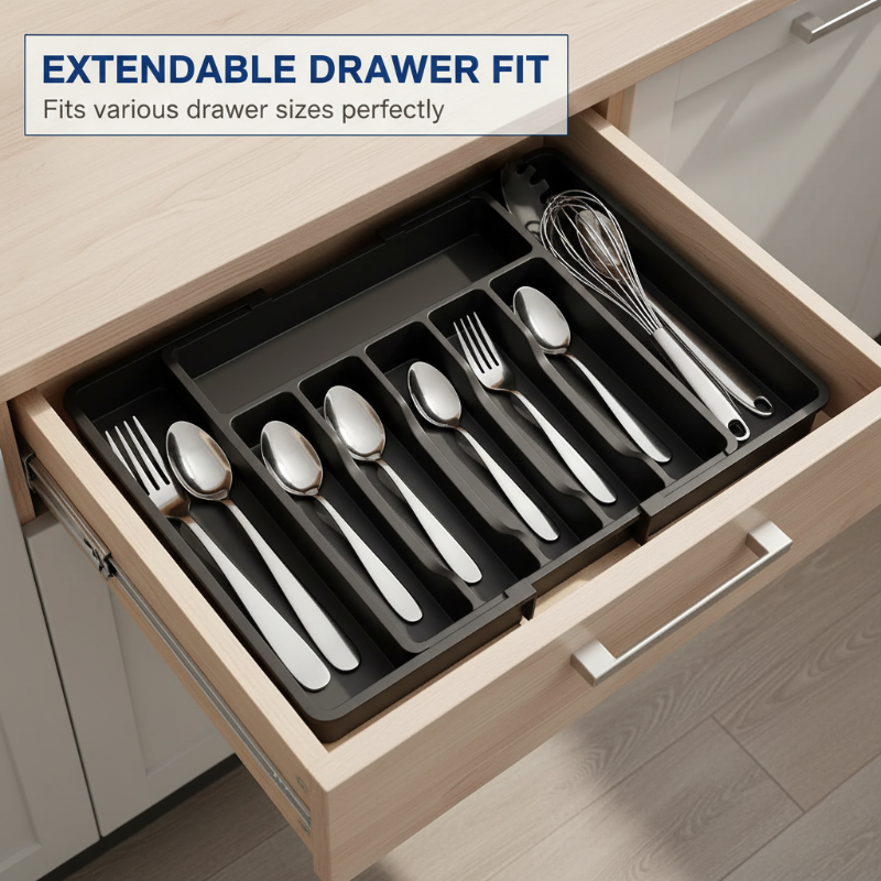 Adjustable Cutlery Organizer for Drawers – Expands 33–57 cm