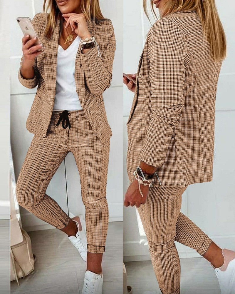 Women’s Two-Piece Suit Set | Modern Tailored Blazer & Drawstring Waist Trousers | Comfortable Fit | Versatile Casual Wear