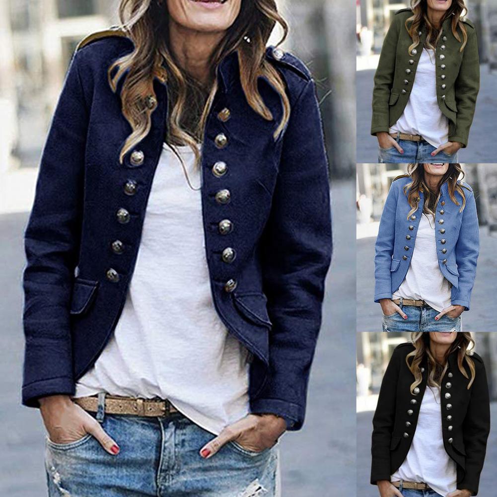 Women’s Blazer | Military-Style Double-Breasted with Stand-Up Collar | Lightweight Tailored Fit | Durable Design