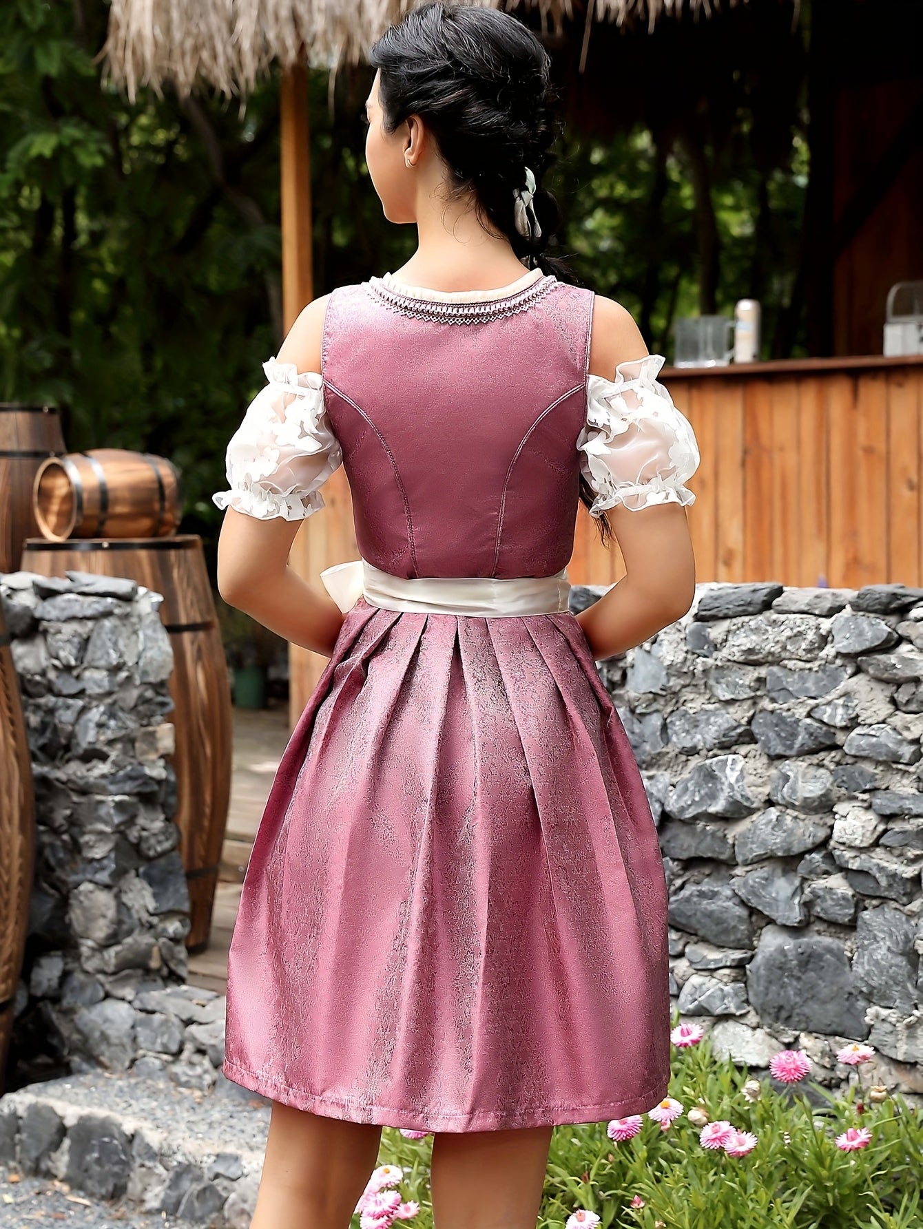 Women's Oktoberfest Dirndl Dress with Corset and Embroidered Apron