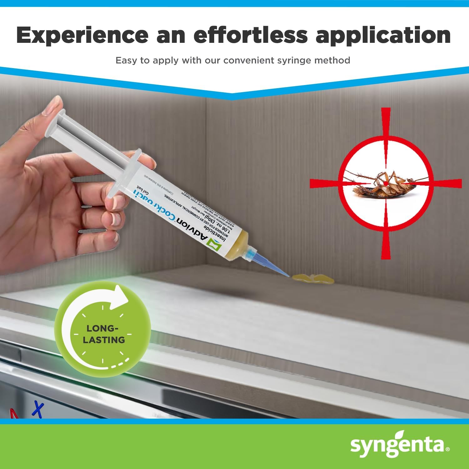 Cockroach Gel Bait Syringe | Non-Toxic Indoxacarb Formula | 1.06 oz | Indoor & Outdoor Use