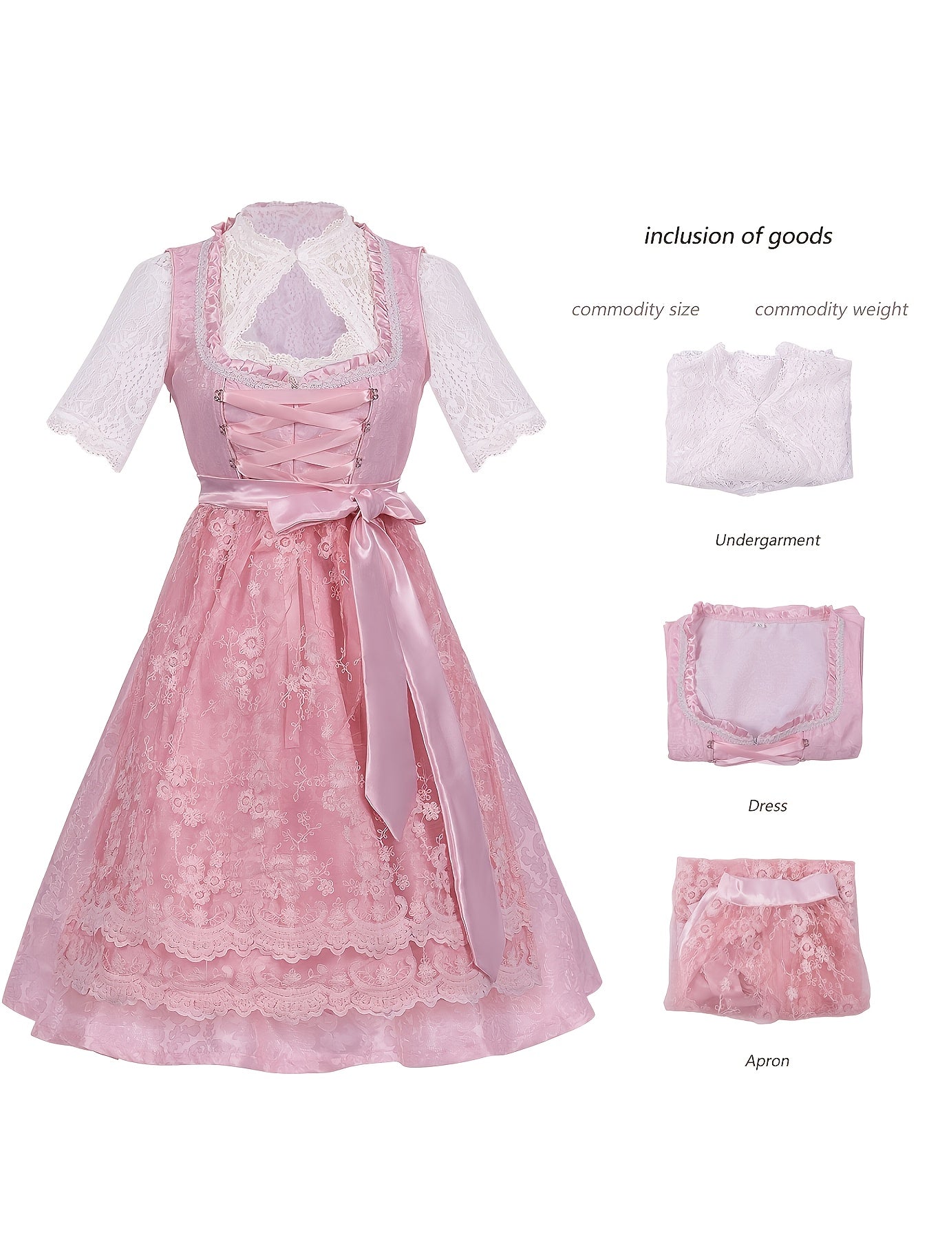 Women's Oktoberfest Bavarian Dress with Corset Lace-Up and Lace Skirt