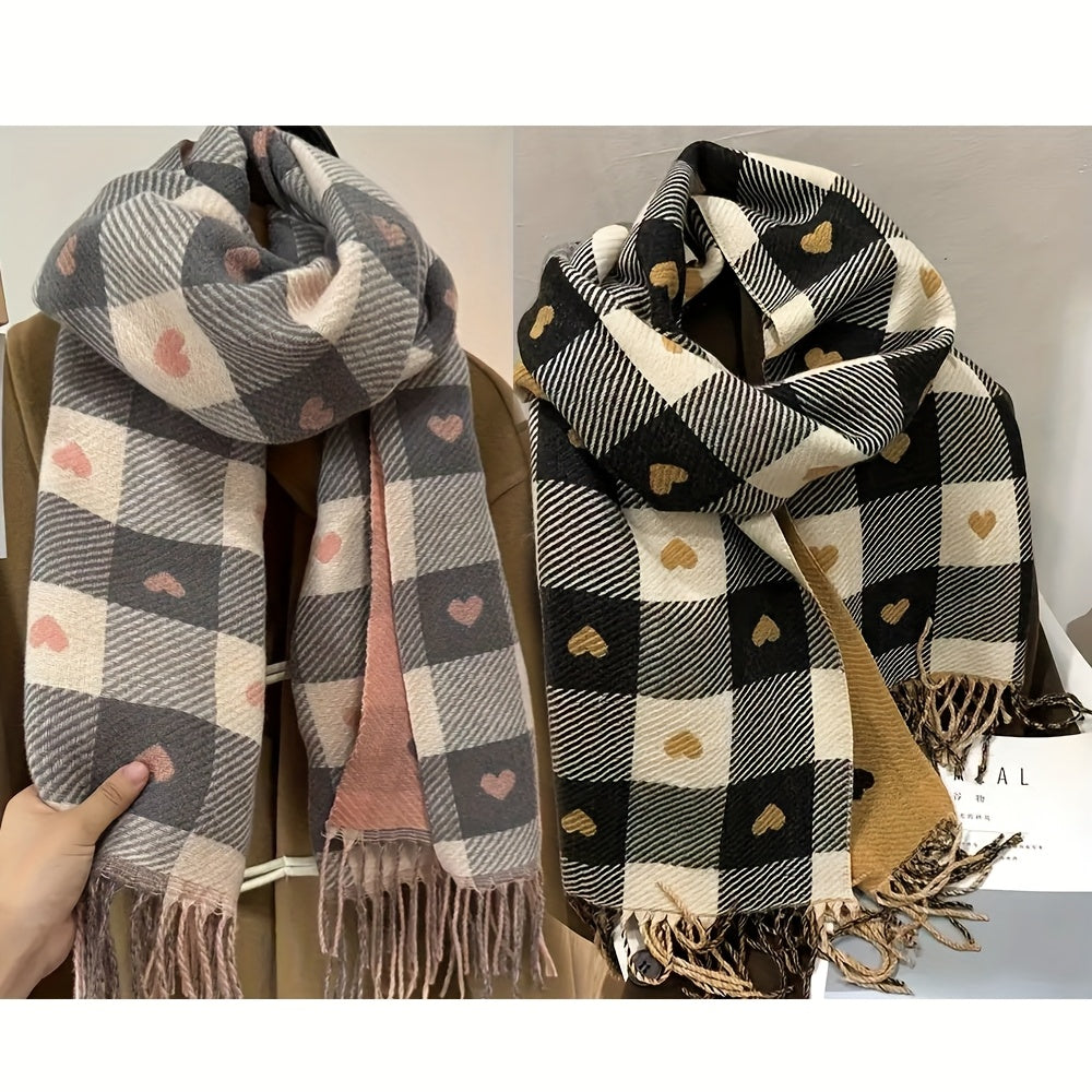 Plaid Knit Scarf | Thick Warm | Cozy Cold-Weather Wear | Polyester