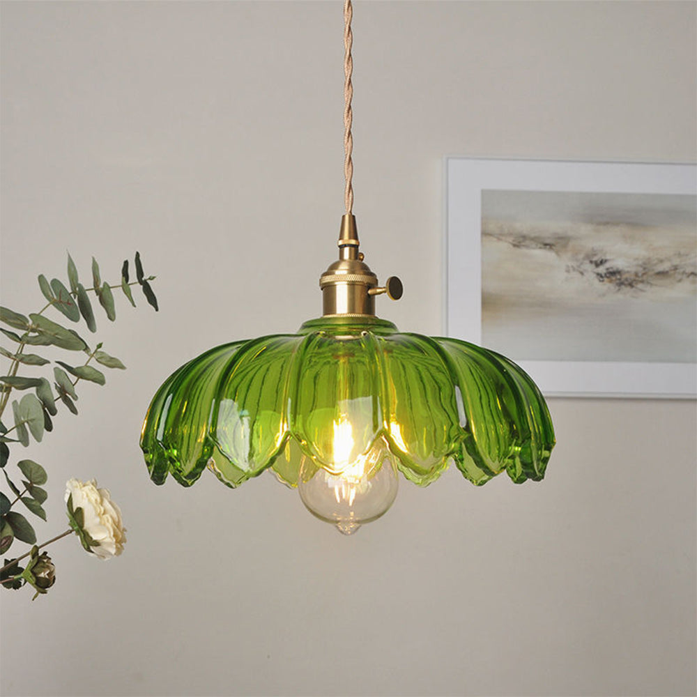 Pendant Lamp | Bubble-Textured Translucent Glass | Copper Fittings | 9.8 Inch Diameter