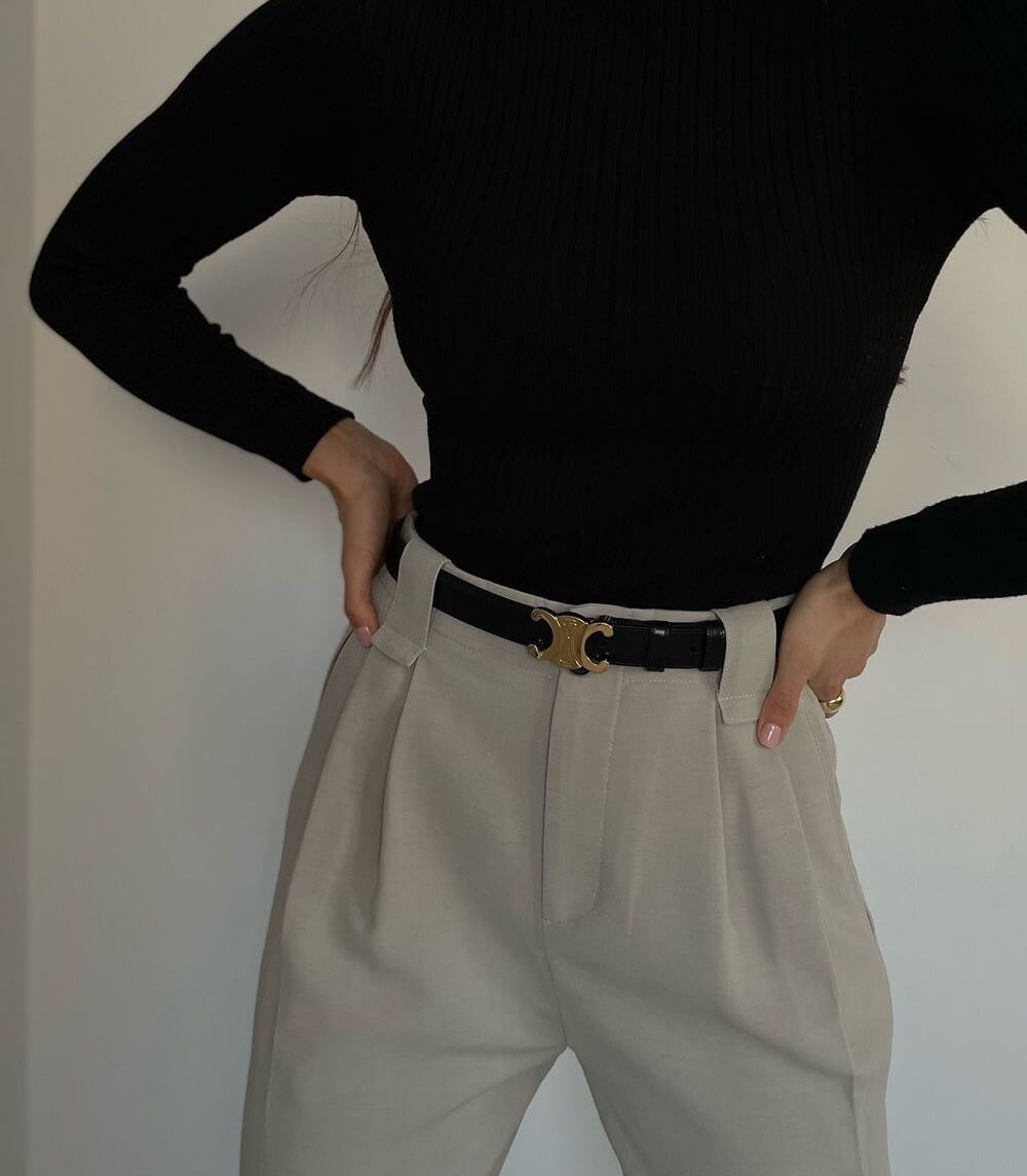 Women's Vegan Leather Belt | Adjustable Length & Gold Buckle | Classic Black | Sustainable Design