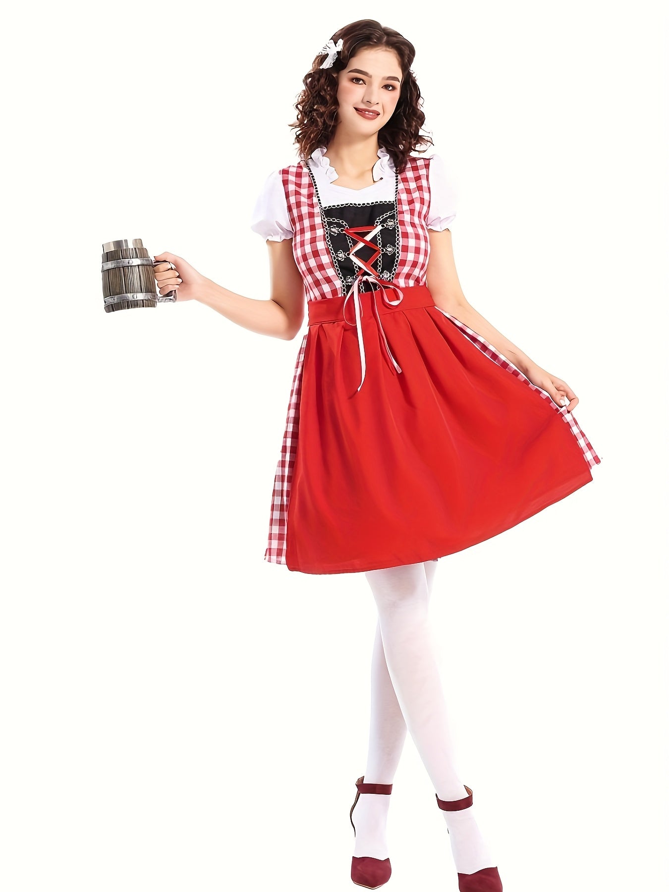 Women's Traditional Oktoberfest Dirndl Dress with Gingham Apron