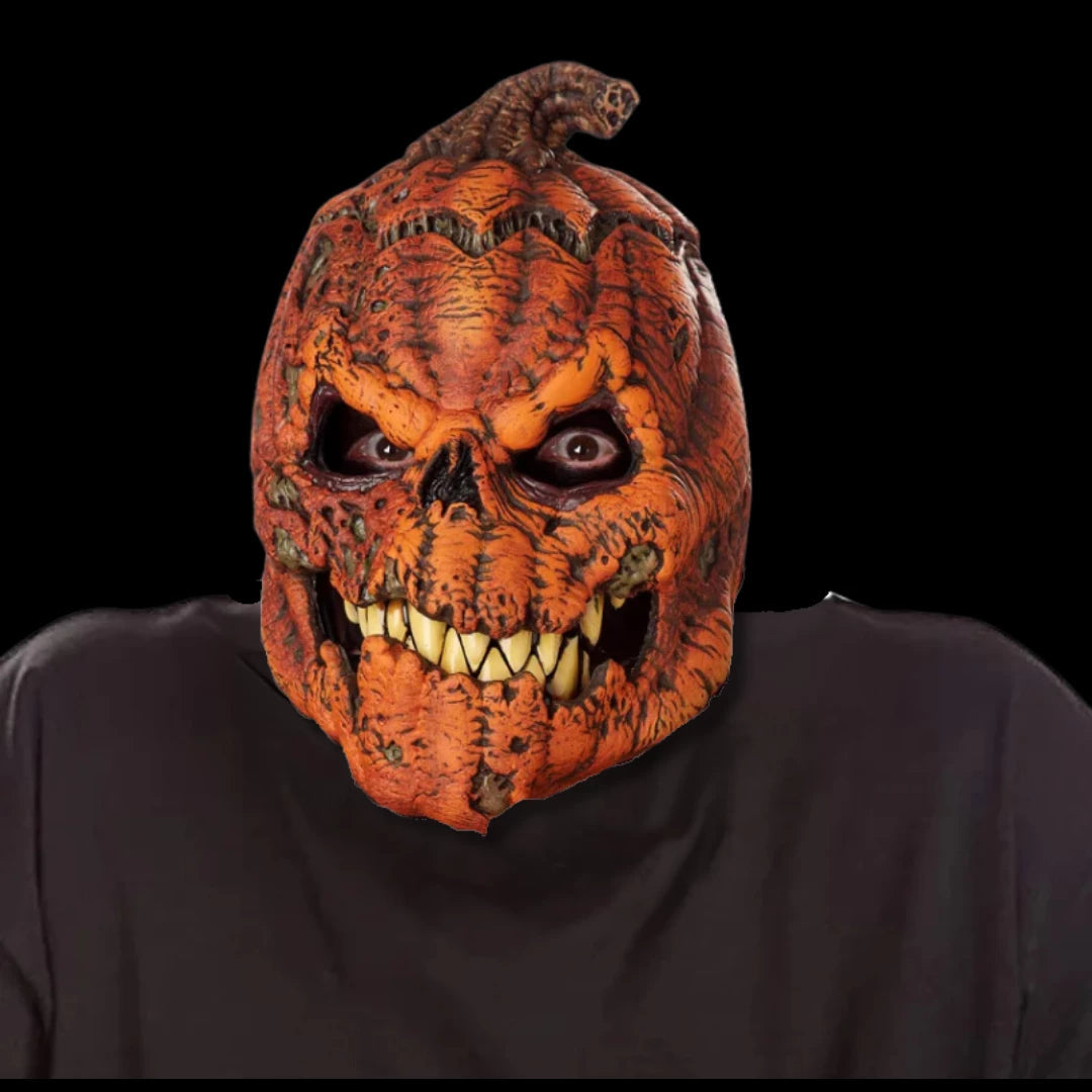 Halloween Pumpkin Face Mask with Movable Jaw - Realistic Latex Costume