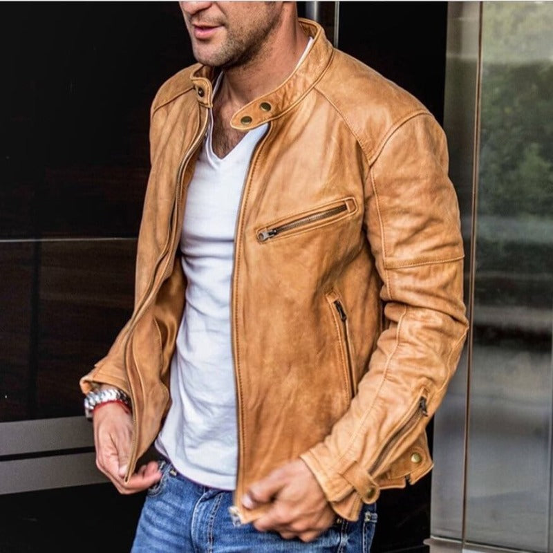 Men's Leather Jacket | Weatherproof PU Leather | Multiple Pockets & Adjustable Fit | Durable Lightweight Design