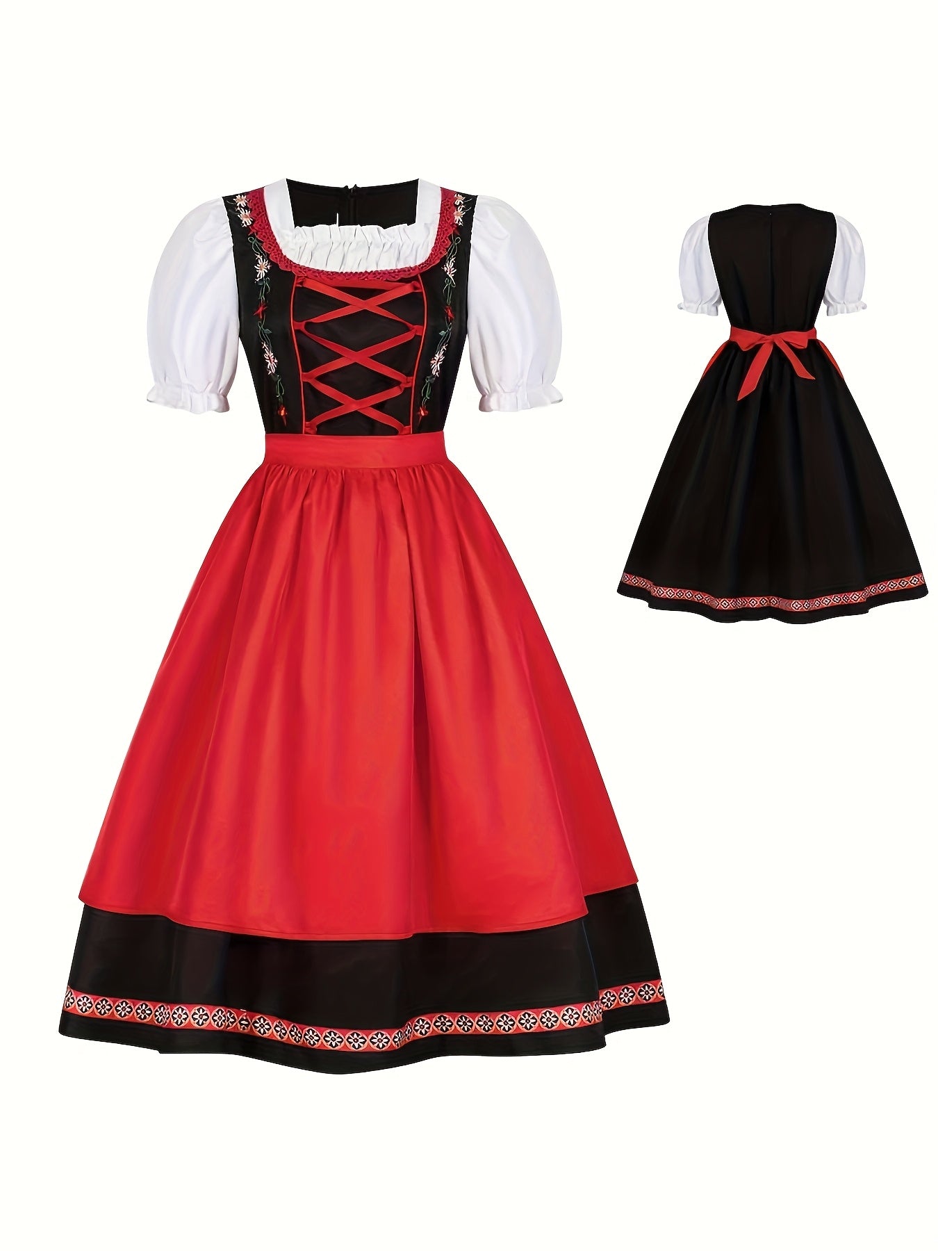 Women's Oktoberfest Dress with Puff Sleeves and Embroidered Apron