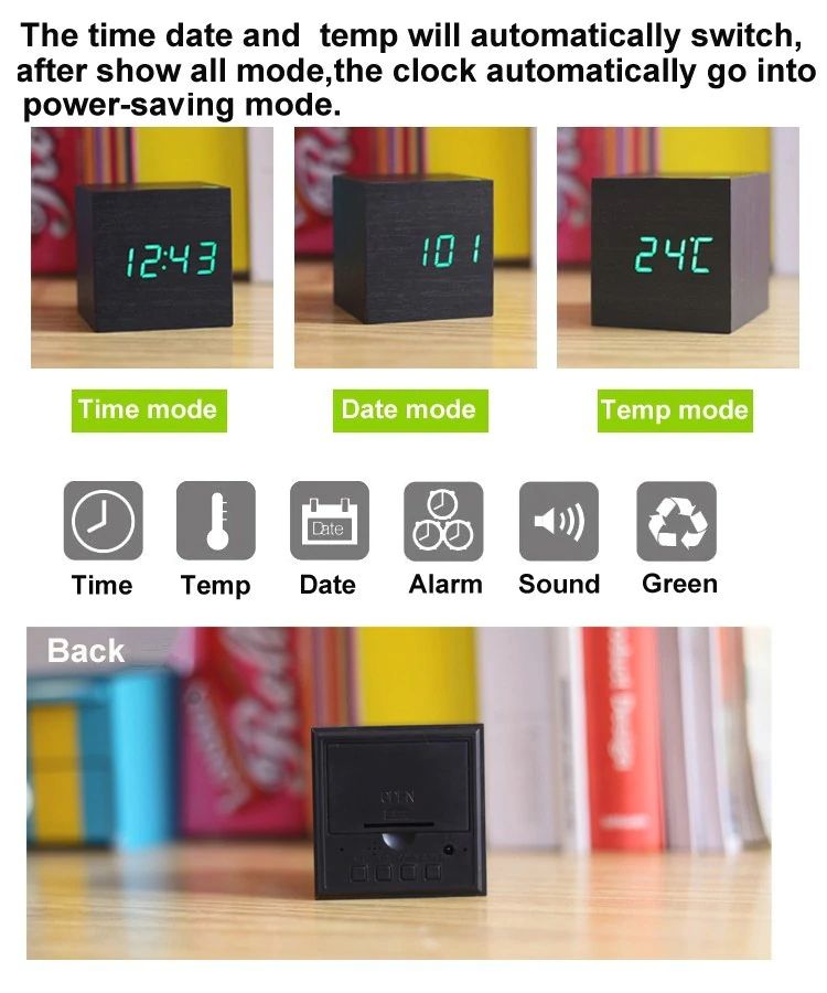 Digital Desk Clock | Bamboo Wood Cube Design | Compact 2.36 in Size | Easy-to-Read LED Display