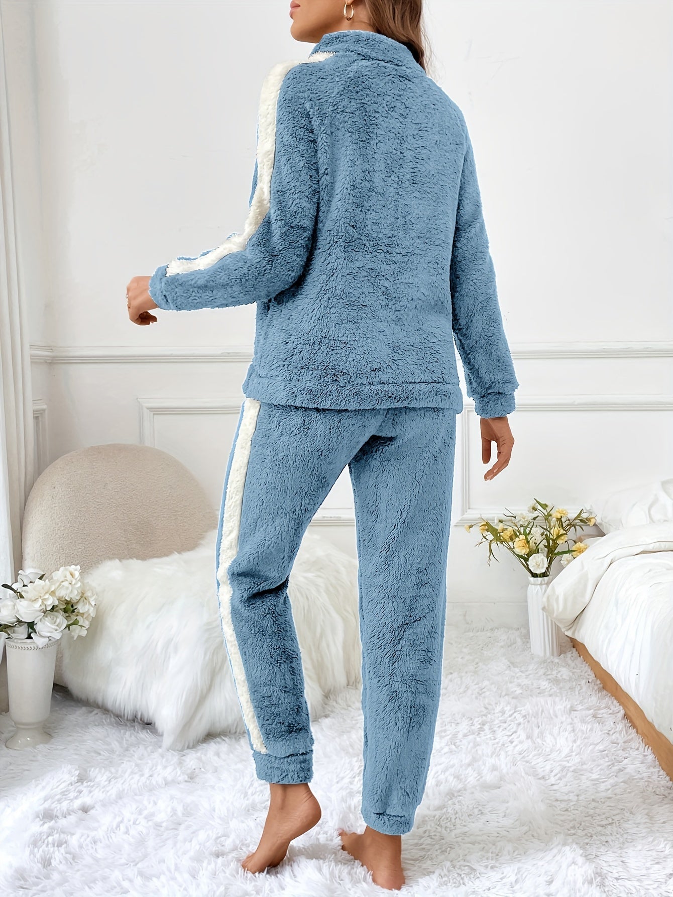 Plush Fleece Pajama Set | Half-Zip Collar | Cozy Winter Comfort | Polyester
