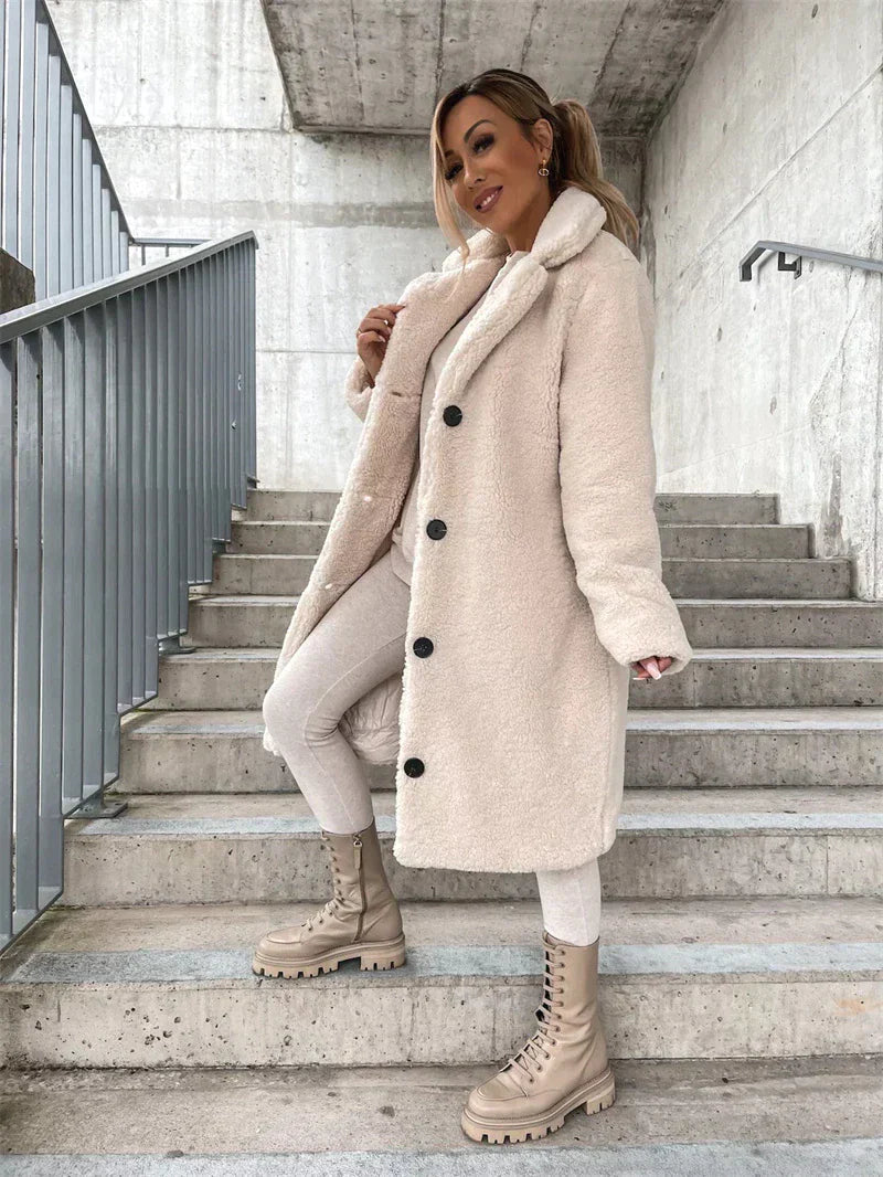 Women’s Long Teddy Coat | Plush Soft Fabric & Button Front | Warm and Cozy Fit | Versatile Casual Outerwear