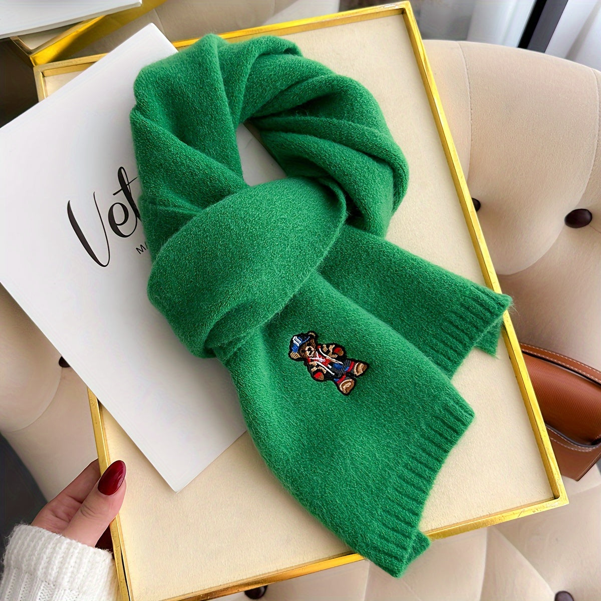 Winter Scarf | Soft Warmth | Stylish Bear Embroidery | Polyester
