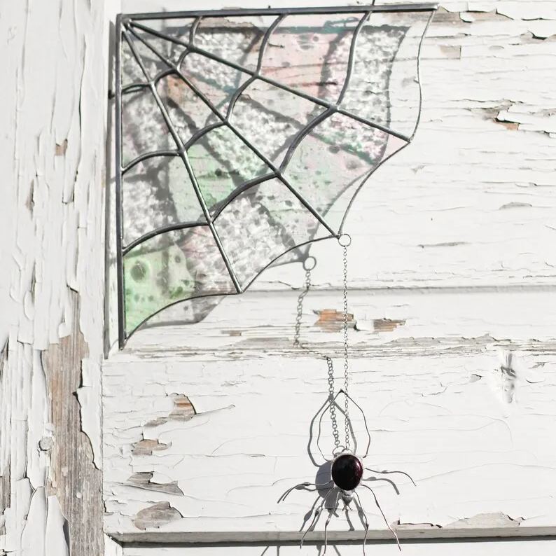 Halloween Acrylic Spiderweb Door Topper with Iridescent Glow Decor