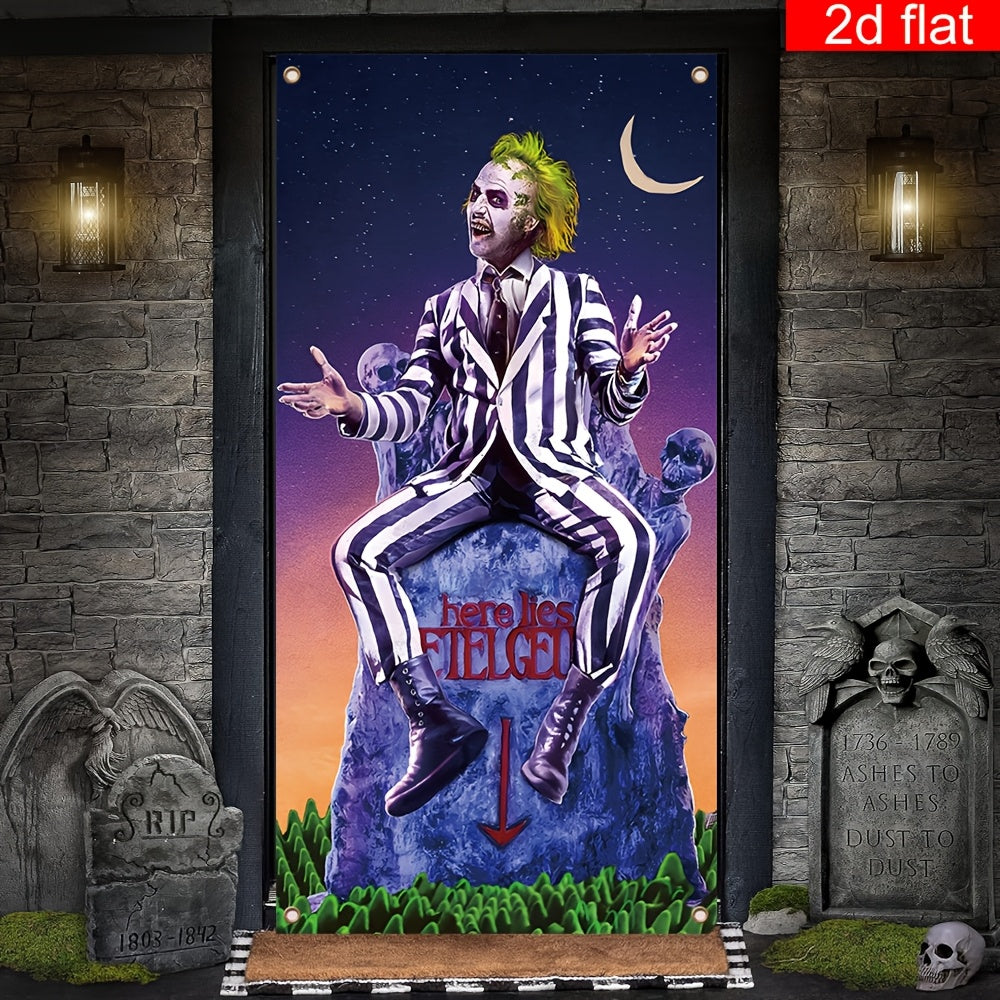 Gothic Clown Halloween Door Banner – Durable Polyester Front Porch Decor