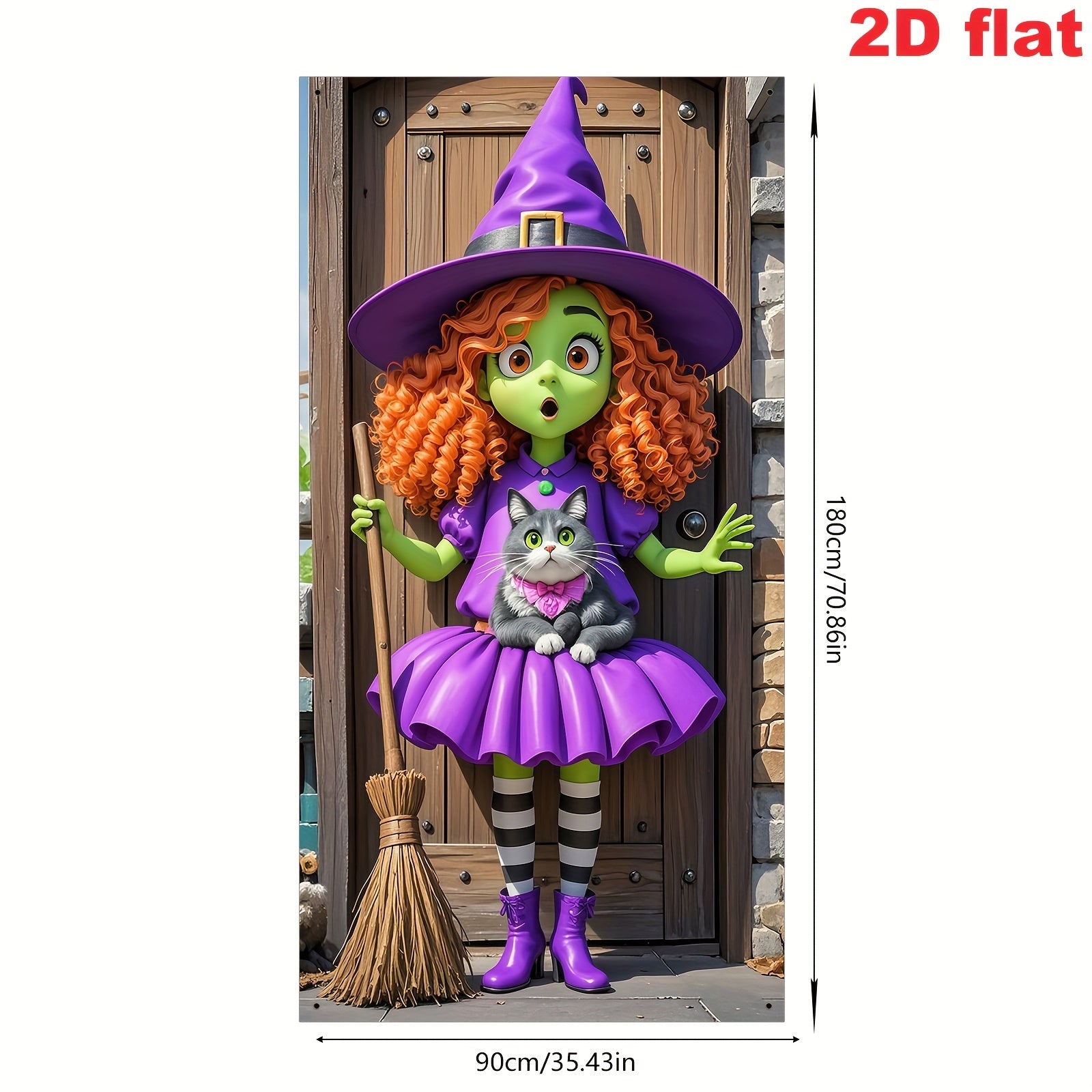 Halloween Door Banner with Witch & Cat Design, Indoor/Outdoor Decor