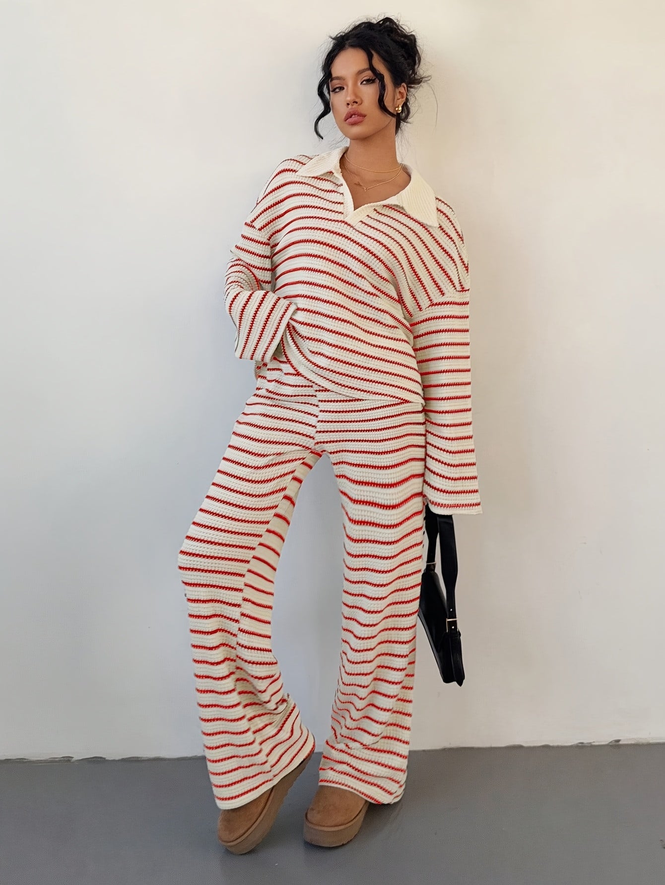 Striped Knitwear Set | Micro Elastic | Soft Comfortable Fit | Polyester