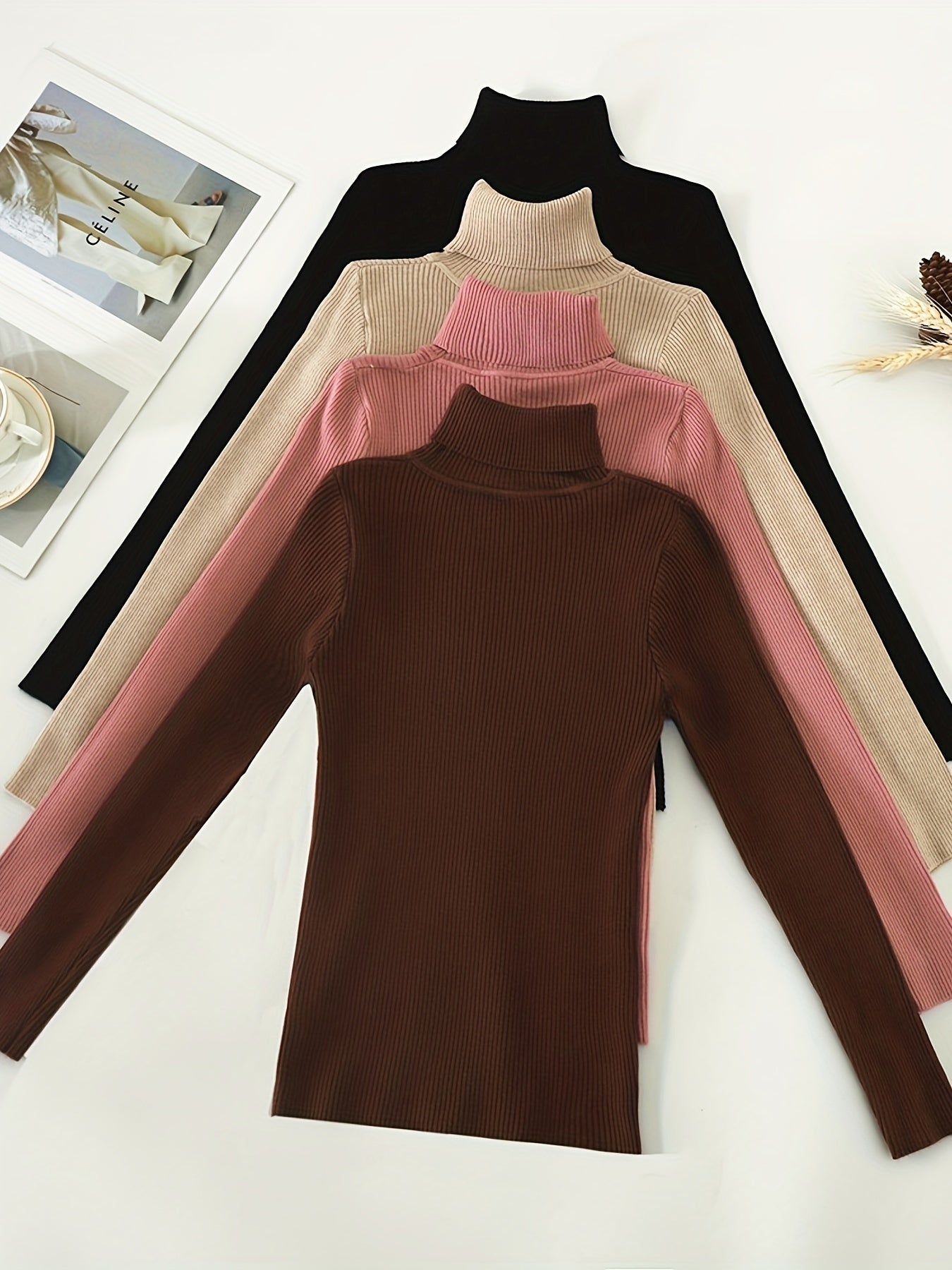 Ribbed Turtleneck Sweater | Stretchy Fit | Comfortable All-Day Wear | Polyester