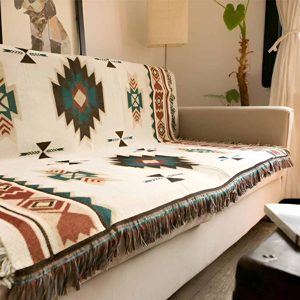 Bohemian Throw Blanket | Geometric Design | Cozy Year-Round Comfort | Polyester