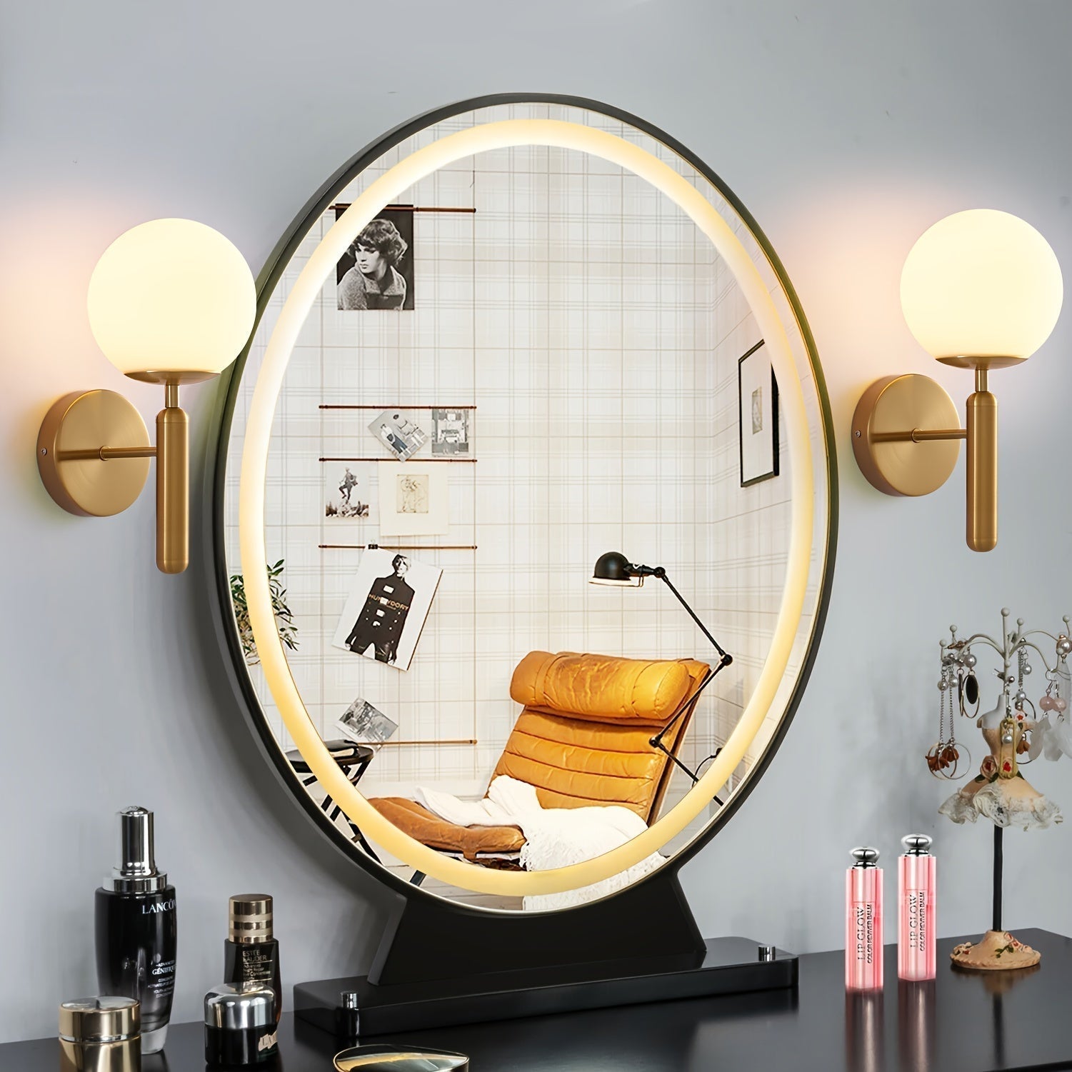 Sleek Glass Sphere Wall Light with Stylish Metal Base
