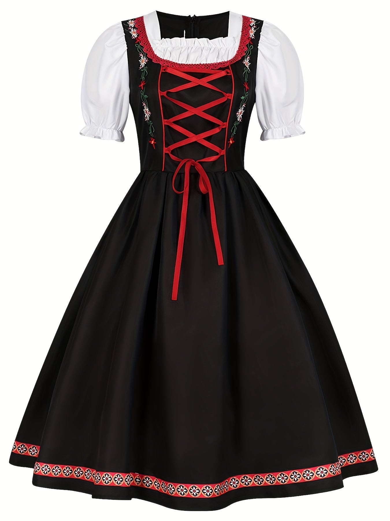 Women's Oktoberfest Dress with Puff Sleeves and Embroidered Apron