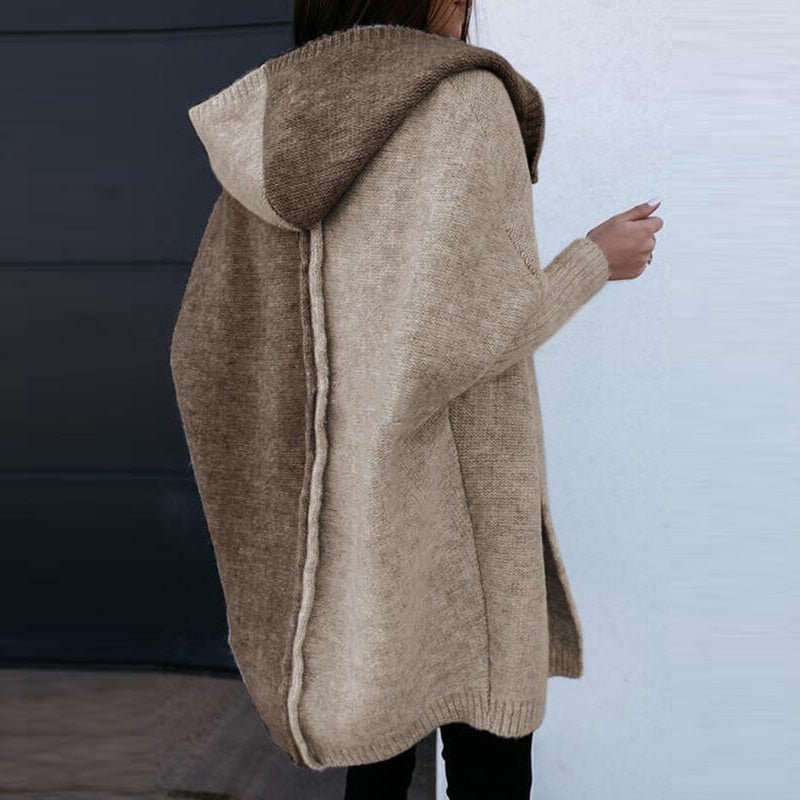 Women’s Wool Hooded Knit Cardigan | Patchwork Design | Longline Style | Comfortable Fit