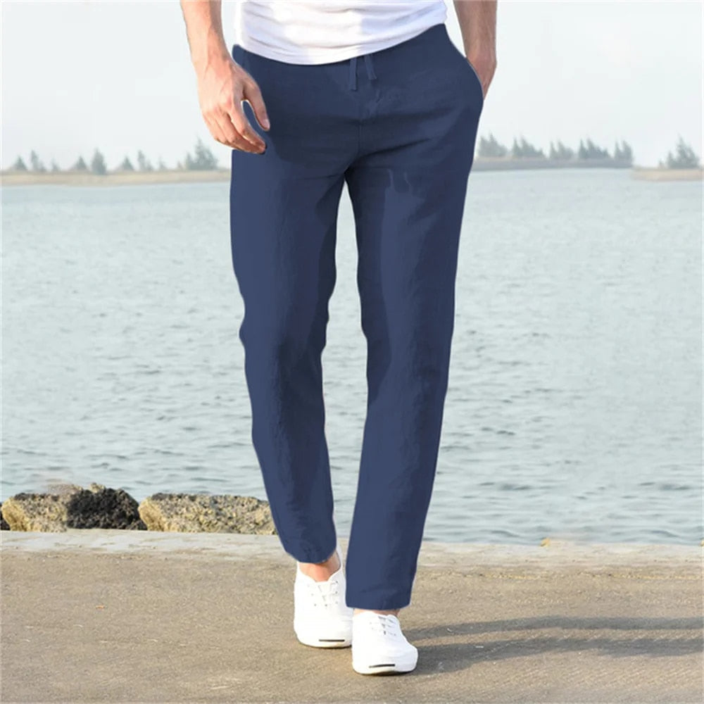 Men's Casual Linen-Blend Trousers | Drawstring Waist & Breathable Fabric | Lightweight Comfort | All-Season Wear
